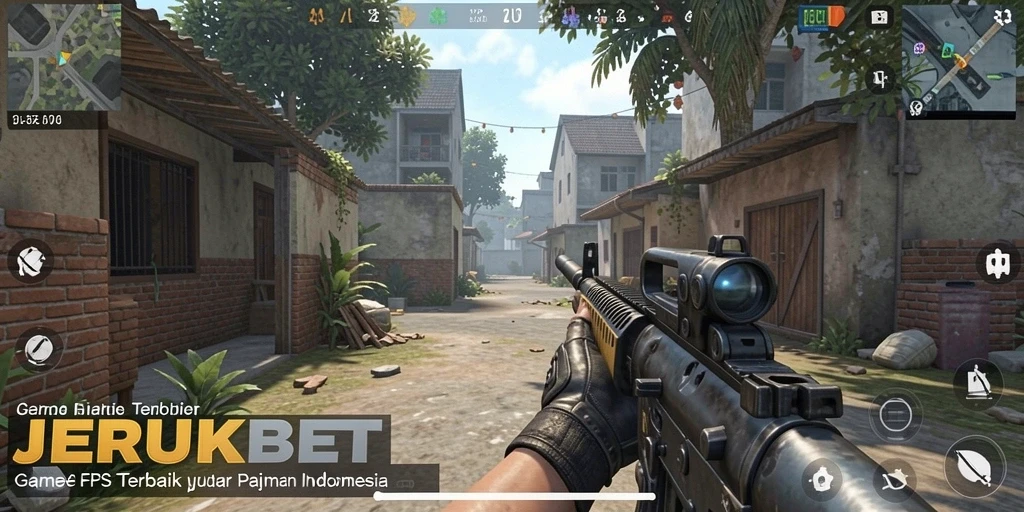 Screenshot JERUKBET menampilkan aksi intens dalam gameplay FPS.