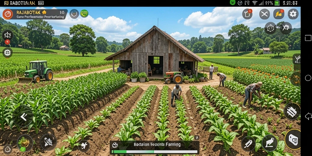 Gameplay seru dan menarik dalam RAJABOTAK dengan suasana pertanian.