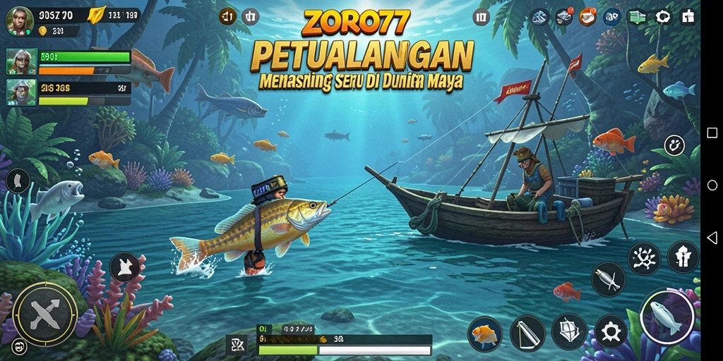 Screenshot ZORO77 menampilkan gameplay memancing yang mendebarkan dan grafis menawan.